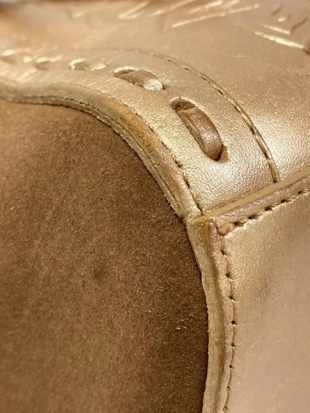 Carving Tribes Gold Brown Leather Suede Tote Bag